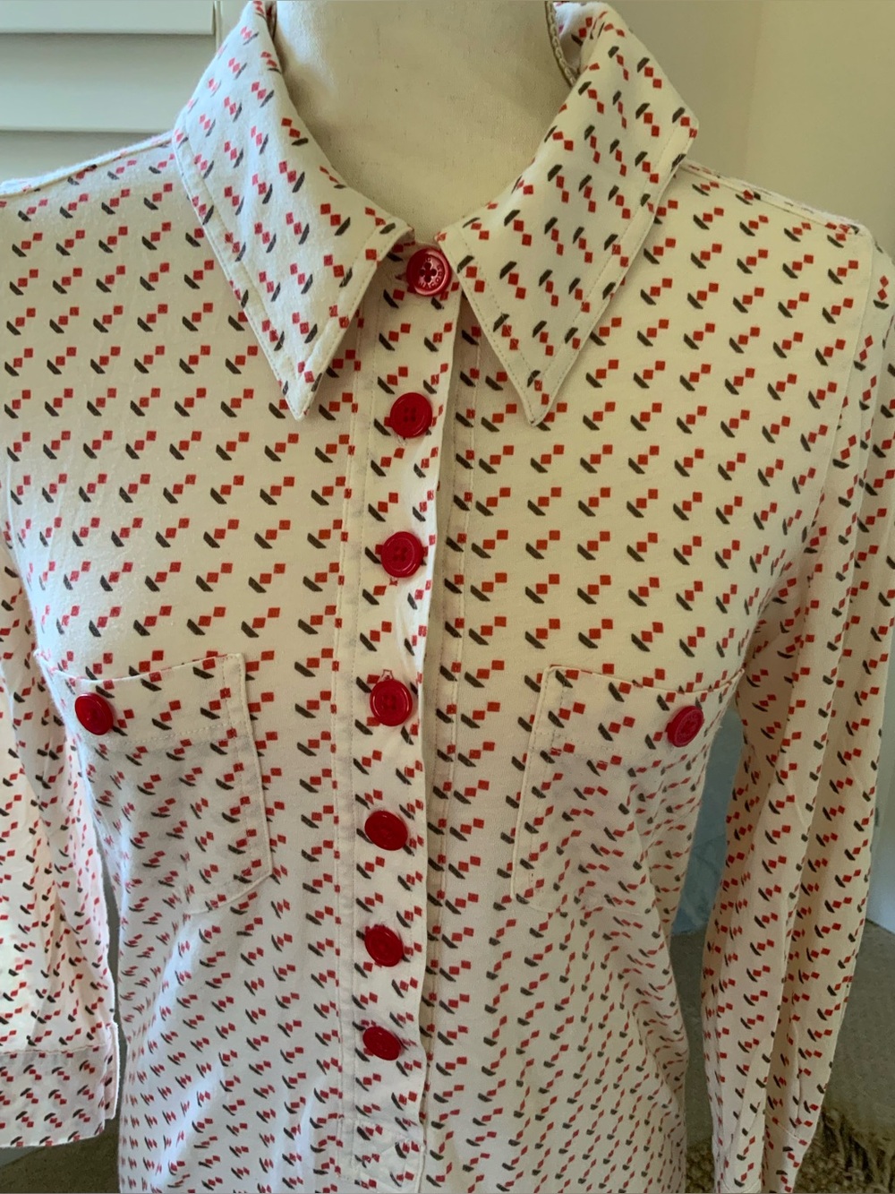 Marc By Marc Jacobs Cream Button-Down Shirt with Red Print